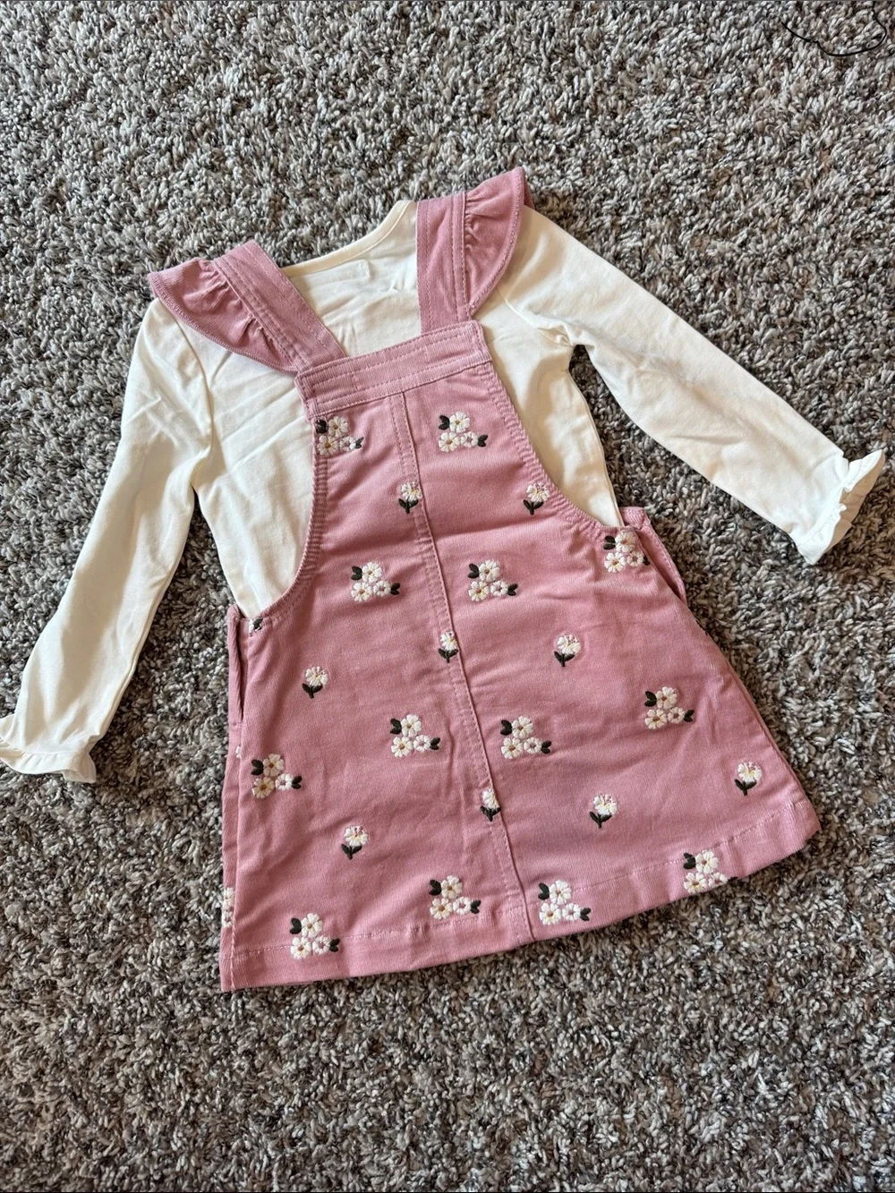 cupcakes & cashmere Pink Floral Pinafore Dress with Cream Top